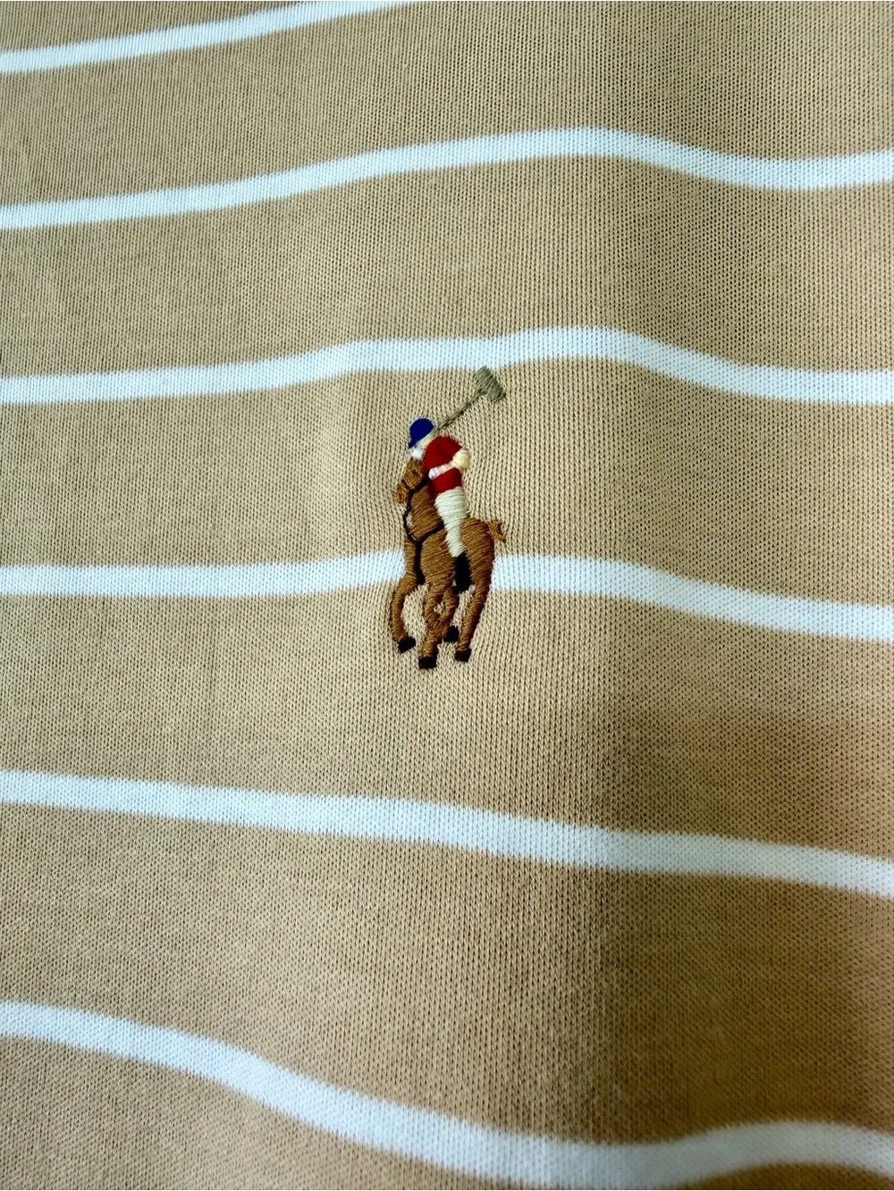 Polo Ralph Lauren Striped Polo Shirt Tan/White XL Preppy Business Casual